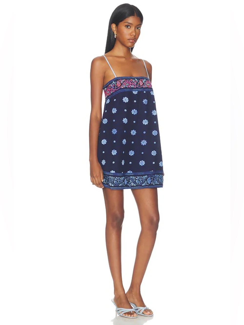 Free People Bali Take Me With You Mini Dress in Indigo Combo NWT Size XS